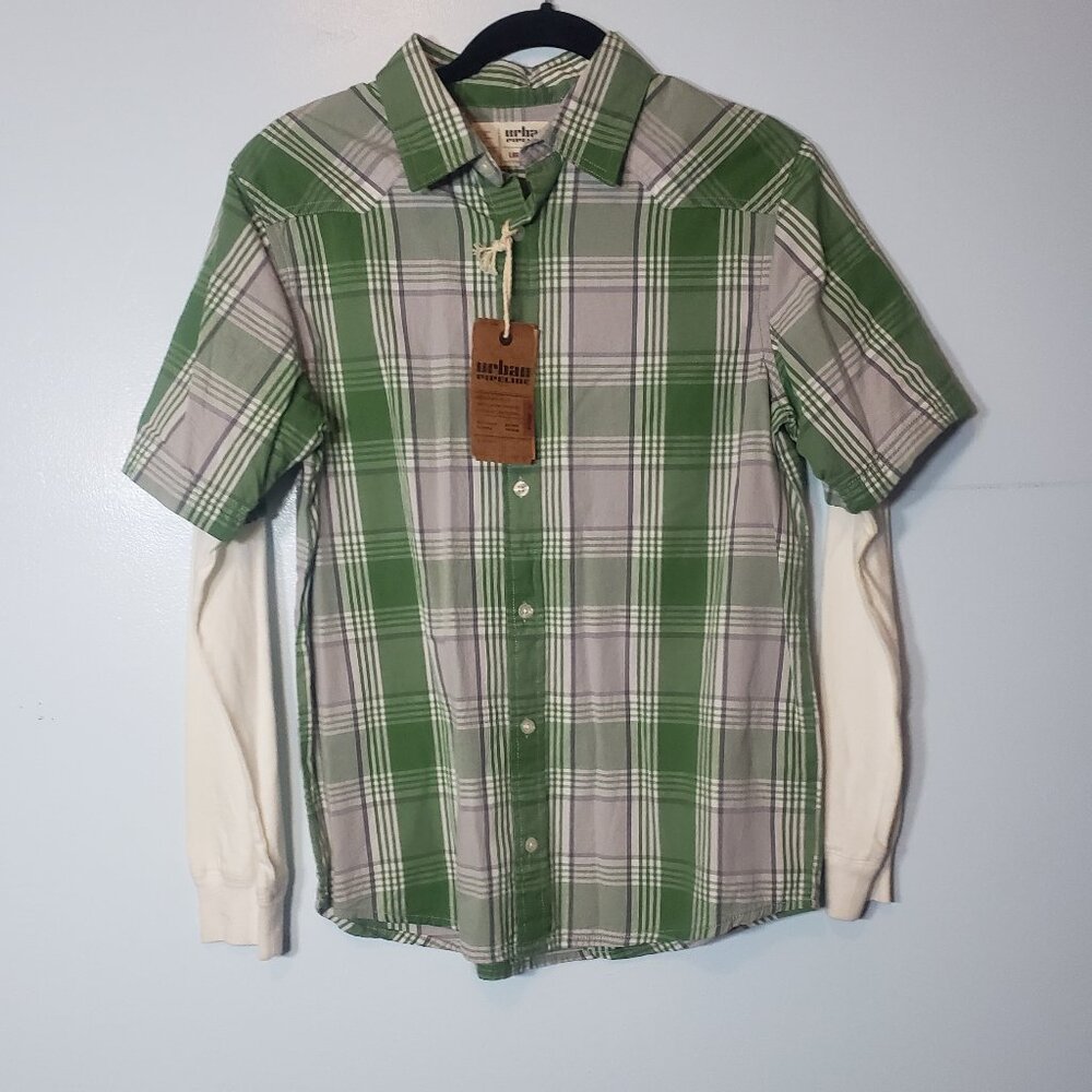 Men's Urban Pipeline Green Plaid Short Sleeve with White long sleeves size L NWT
